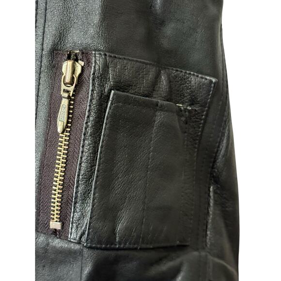 VTG Weekends Men's Black Leather Bomber Jacket Large Pockets Biker Retro READ - Picture 3 of 9
